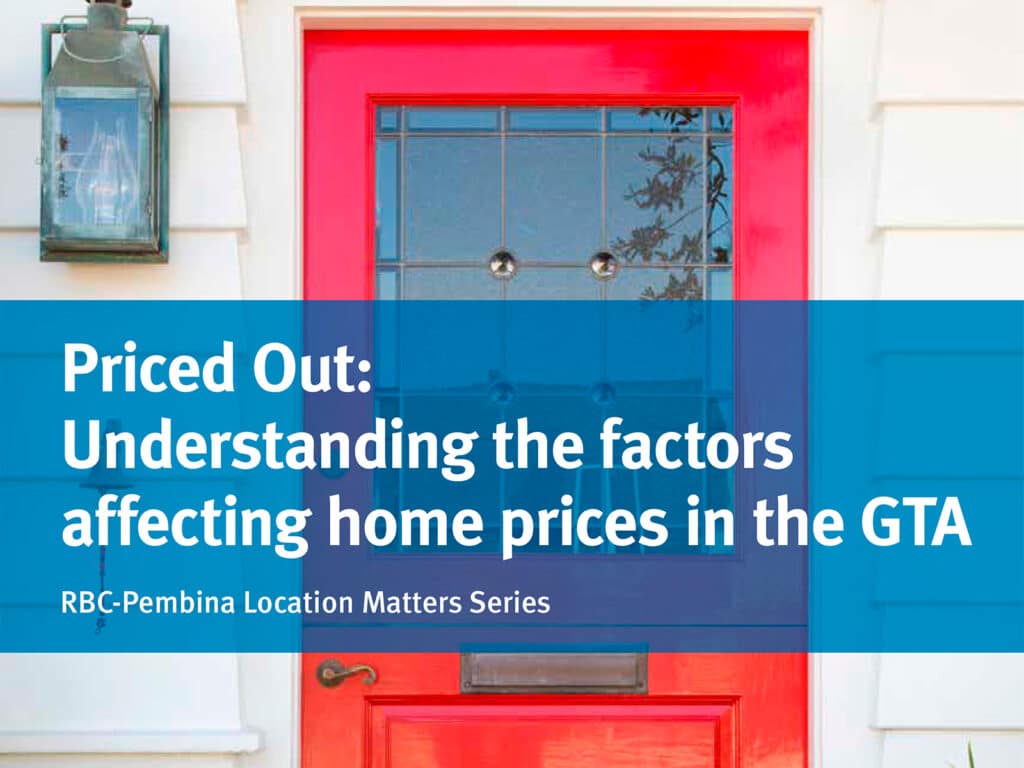 Cover of Priced Out: Understanding the factors affecting home prices in the GTA featuring a bright red front door on a white house, with flower planters in the foreground.