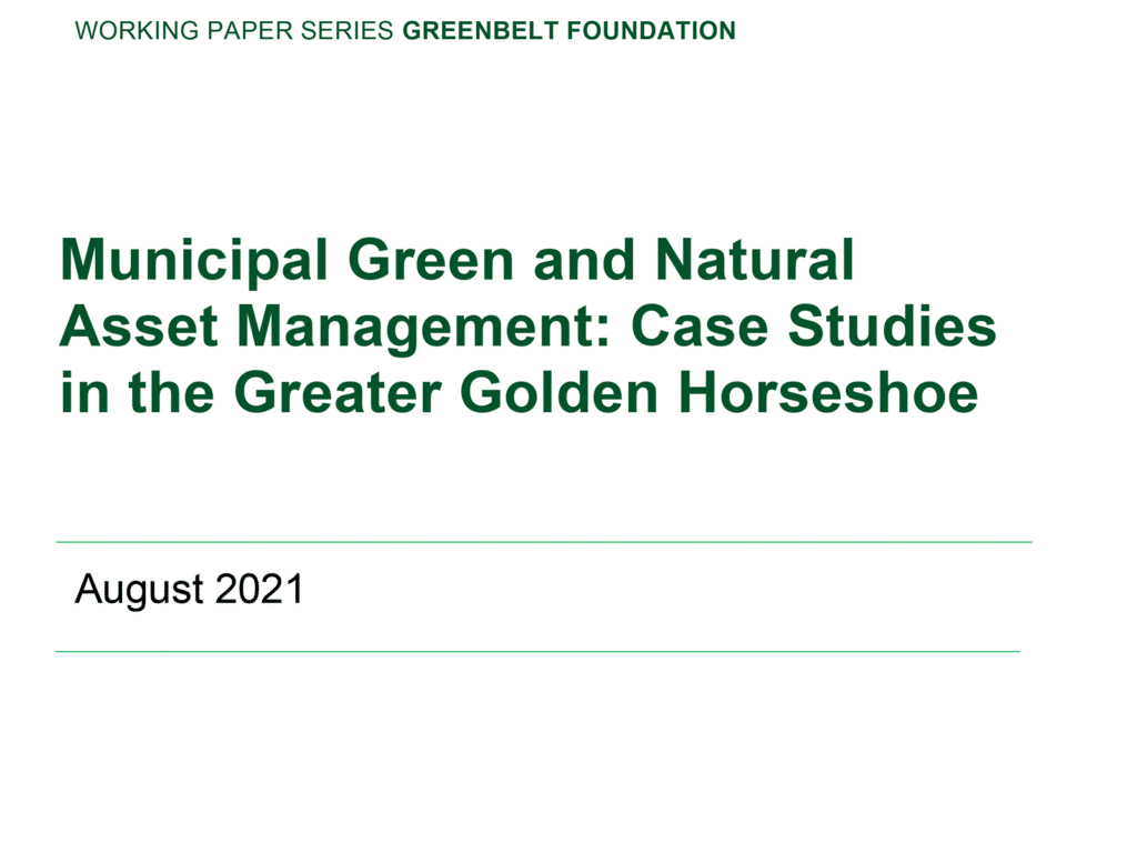 Cover page of Municipal Green and Natural Asset Management: Case Studies in the Greater Golden Horseshoe