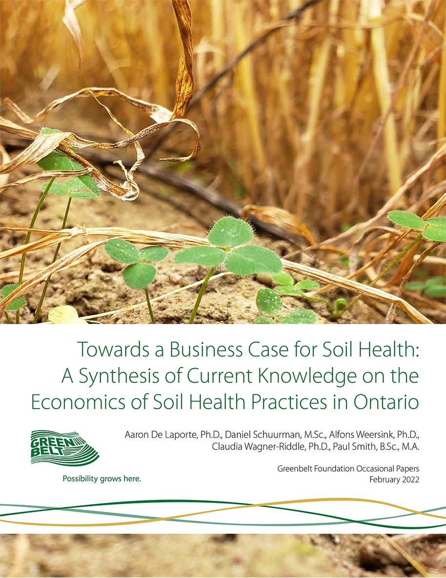 Cover of report featuring a close-up of clover growing among dry soil in a farm field.