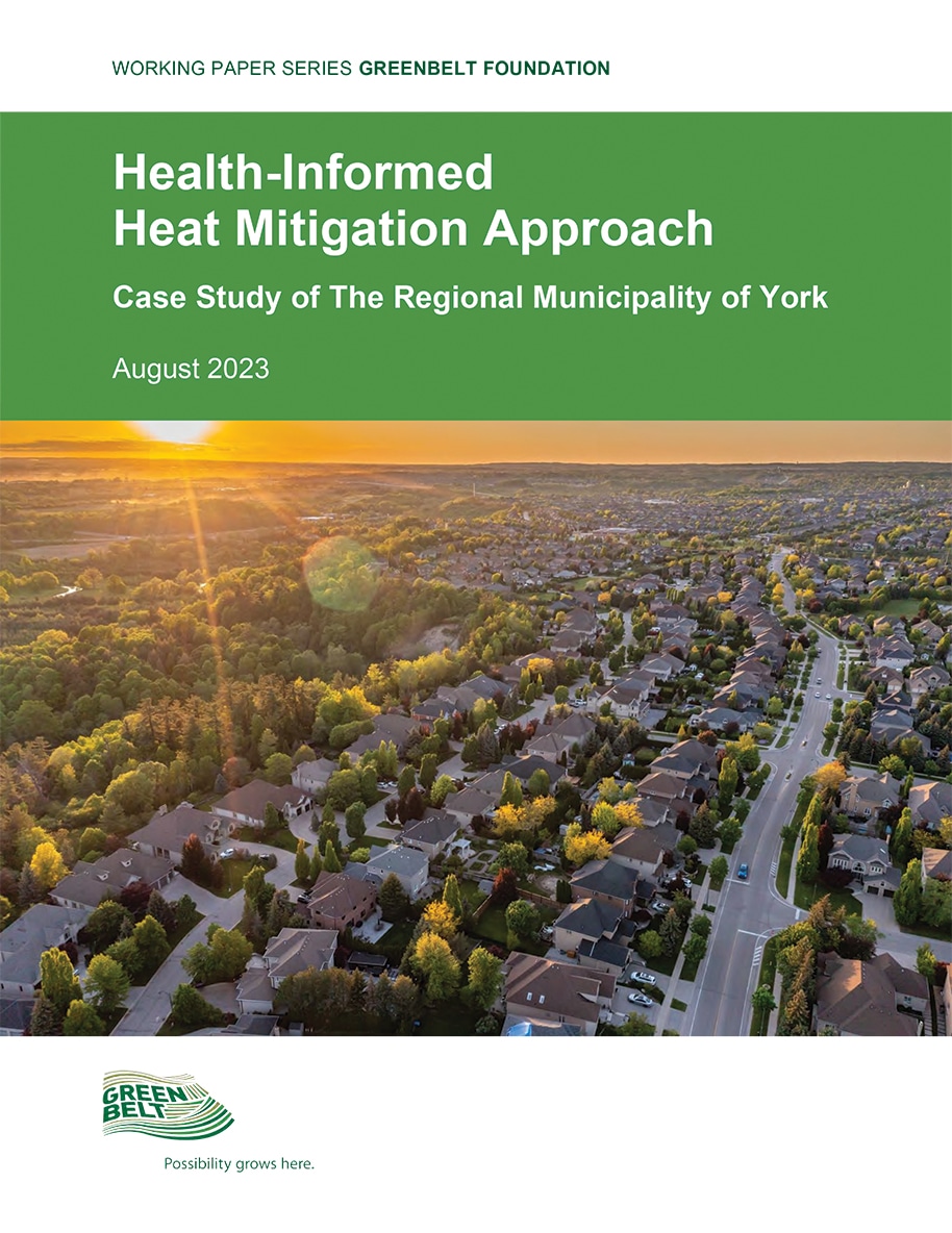 Report Cover featuring erial view of a suburban neighbourhood at sunset, showing tree-lined streets, houses, and roads with a mix of greenery and built environment.