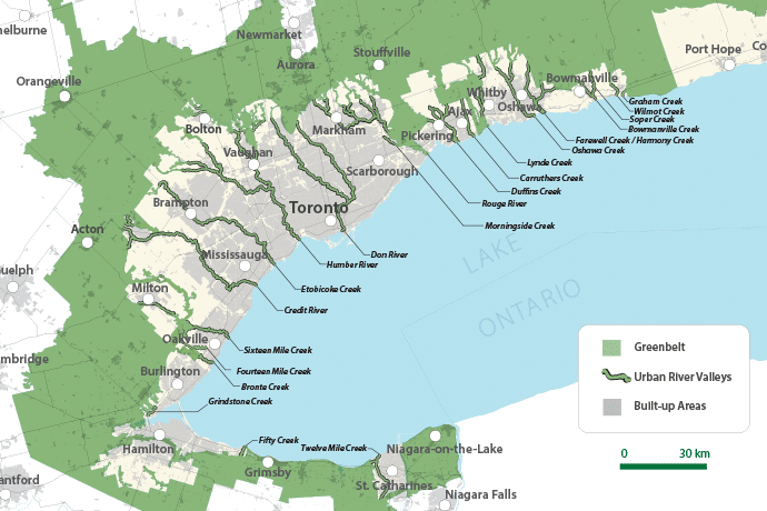 Map of urban river valleys in the Greenbelt